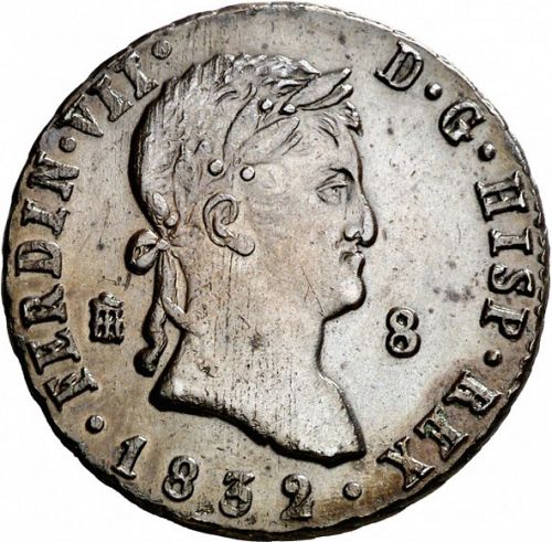 8 Maravedies Obverse Image minted in SPAIN in 1832 (1808-33  -  FERNANDO VII)  - The Coin Database