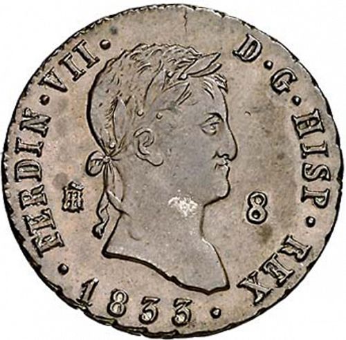 8 Maravedies Obverse Image minted in SPAIN in 1833 (1808-33  -  FERNANDO VII)  - The Coin Database