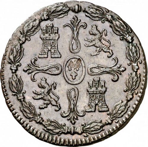 8 Maravedies Reverse Image minted in SPAIN in 1824 (1808-33  -  FERNANDO VII)  - The Coin Database