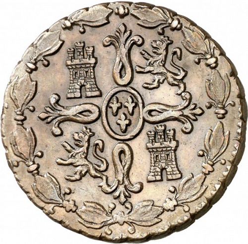 8 Maravedies Reverse Image minted in SPAIN in 1824 (1808-33  -  FERNANDO VII)  - The Coin Database