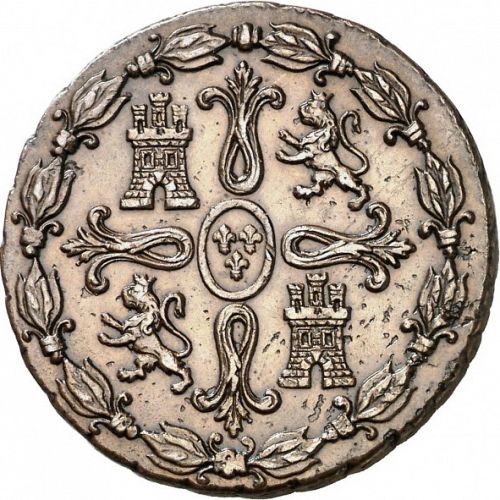 8 Maravedies Reverse Image minted in SPAIN in 1825 (1808-33  -  FERNANDO VII)  - The Coin Database