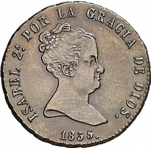 8 Maravedies Obverse Image minted in SPAIN in 1835 (1833-48  -  ISABEL II)  - The Coin Database