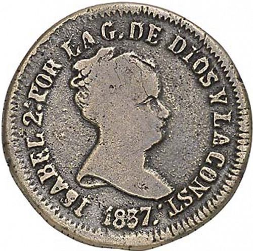 8 Maravedies Obverse Image minted in SPAIN in 1837 (1833-48  -  ISABEL II)  - The Coin Database