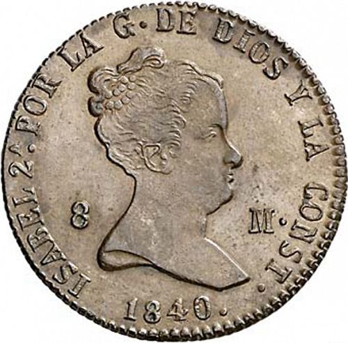 8 Maravedies Obverse Image minted in SPAIN in 1840 (1833-48  -  ISABEL II)  - The Coin Database