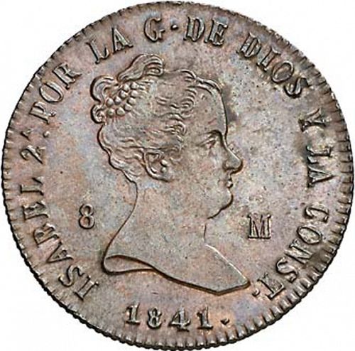 8 Maravedies Obverse Image minted in SPAIN in 1841 (1833-48  -  ISABEL II)  - The Coin Database