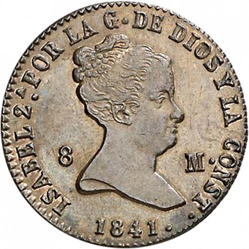 8 Maravedies Obverse Image minted in SPAIN in 1841 (1833-48  -  ISABEL II)  - The Coin Database