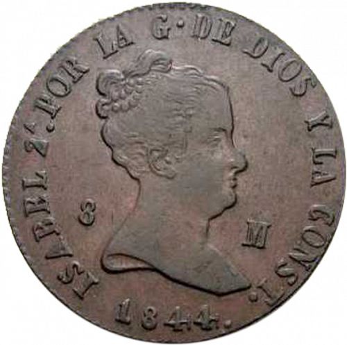 8 Maravedies Obverse Image minted in SPAIN in 1844 (1833-48  -  ISABEL II)  - The Coin Database
