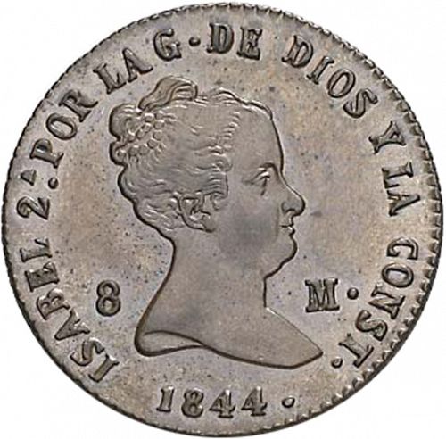 8 Maravedies Obverse Image minted in SPAIN in 1844 (1833-48  -  ISABEL II)  - The Coin Database