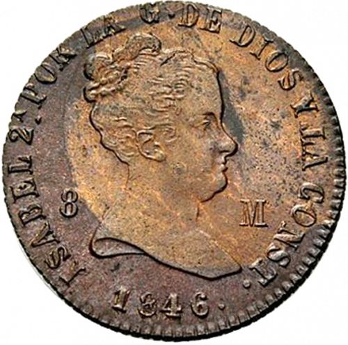8 Maravedies Obverse Image minted in SPAIN in 1846 (1833-48  -  ISABEL II)  - The Coin Database