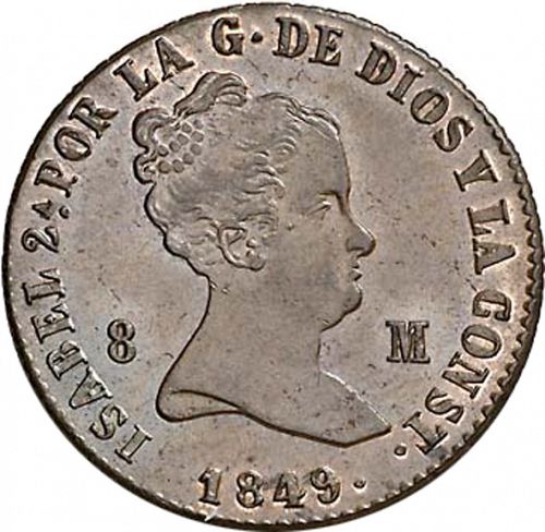8 Maravedies Obverse Image minted in SPAIN in 1849 (1833-48  -  ISABEL II)  - The Coin Database