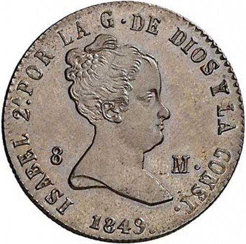 8 Maravedies Obverse Image minted in SPAIN in 1849 (1833-48  -  ISABEL II)  - The Coin Database