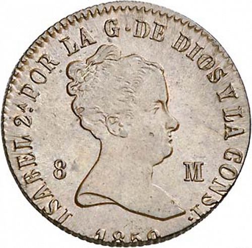 8 Maravedies Obverse Image minted in SPAIN in 1850 (1833-48  -  ISABEL II)  - The Coin Database