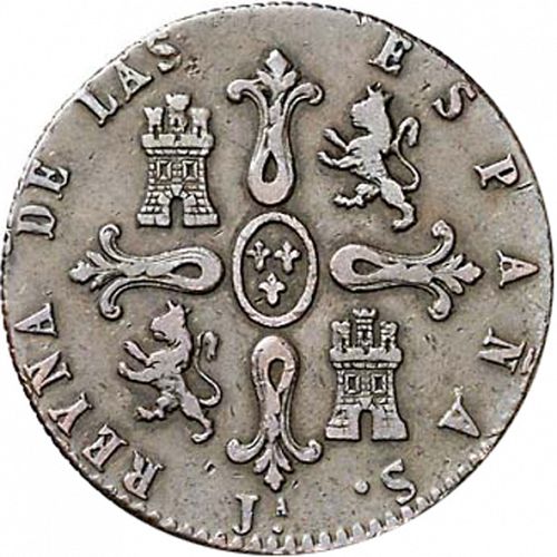 8 Maravedies Reverse Image minted in SPAIN in 1836 (1833-48  -  ISABEL II)  - The Coin Database