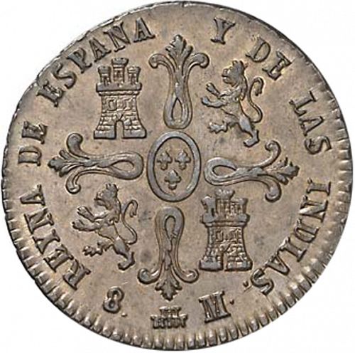 8 Maravedies Reverse Image minted in SPAIN in 1836 (1833-48  -  ISABEL II)  - The Coin Database