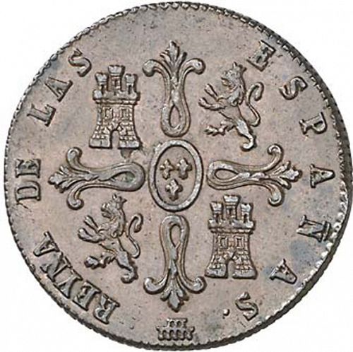 8 Maravedies Reverse Image minted in SPAIN in 1837 (1833-48  -  ISABEL II)  - The Coin Database