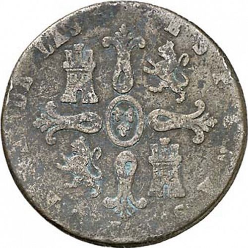 8 Maravedies Reverse Image minted in SPAIN in 1839 (1833-48  -  ISABEL II)  - The Coin Database