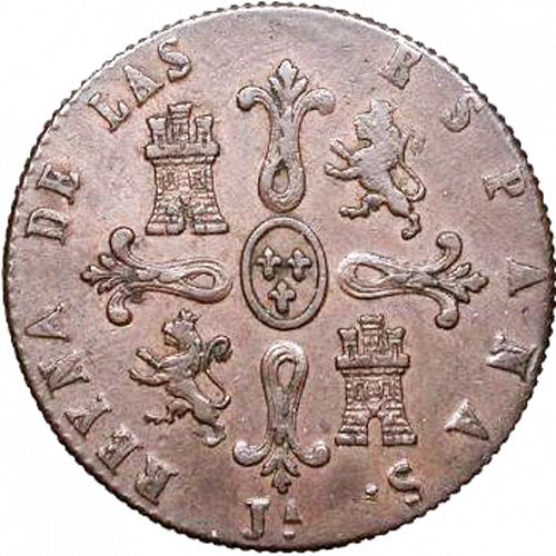 8 Maravedies Reverse Image minted in SPAIN in 1842 (1833-48  -  ISABEL II)  - The Coin Database