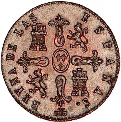 8 Maravedies Reverse Image minted in SPAIN in 1843 (1833-48  -  ISABEL II)  - The Coin Database
