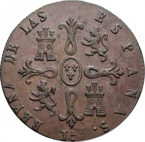 8 Maravedies Reverse Image minted in SPAIN in 1844 (1833-48  -  ISABEL II)  - The Coin Database