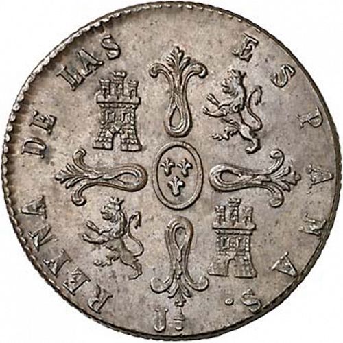 8 Maravedies Reverse Image minted in SPAIN in 1845 (1833-48  -  ISABEL II)  - The Coin Database