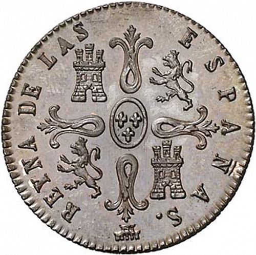8 Maravedies Reverse Image minted in SPAIN in 1845 (1833-48  -  ISABEL II)  - The Coin Database