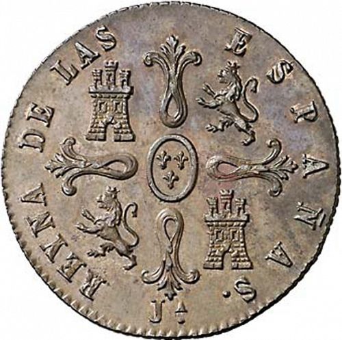 8 Maravedies Reverse Image minted in SPAIN in 1847 (1833-48  -  ISABEL II)  - The Coin Database