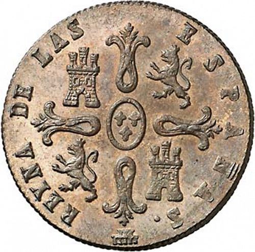 8 Maravedies Reverse Image minted in SPAIN in 1847 (1833-48  -  ISABEL II)  - The Coin Database