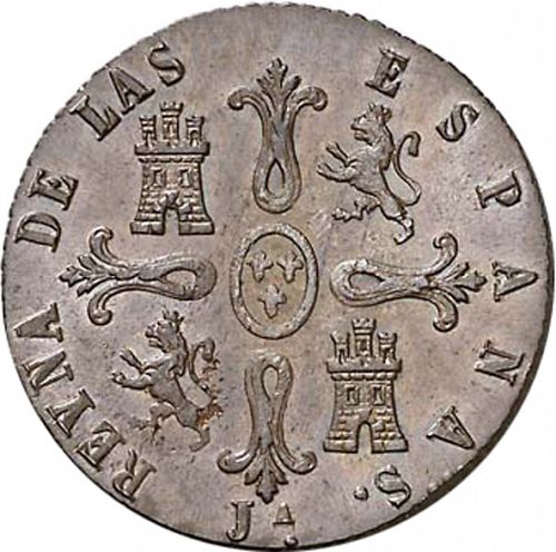 8 Maravedies Reverse Image minted in SPAIN in 1848 (1833-48  -  ISABEL II)  - The Coin Database