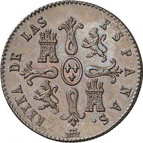 8 Maravedies Reverse Image minted in SPAIN in 1849 (1833-48  -  ISABEL II)  - The Coin Database