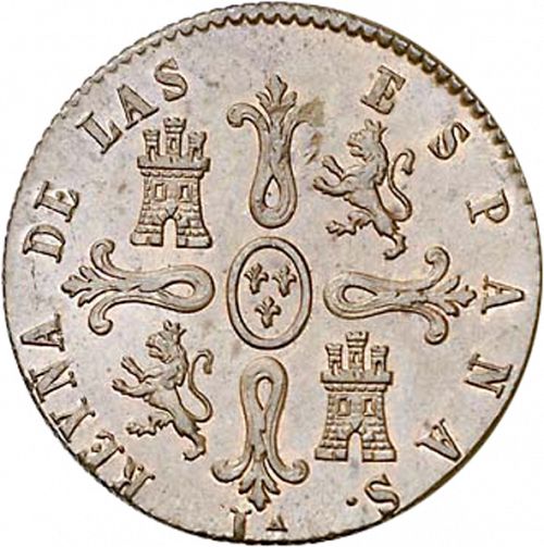 8 Maravedies Reverse Image minted in SPAIN in 1850 (1833-48  -  ISABEL II)  - The Coin Database