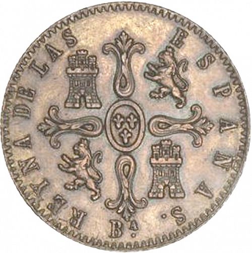 8 Maravedies Reverse Image minted in SPAIN in 1852 (1833-48  -  ISABEL II)  - The Coin Database