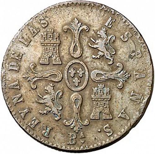 8 Maravedies Reverse Image minted in SPAIN in 1853 (1833-48  -  ISABEL II)  - The Coin Database