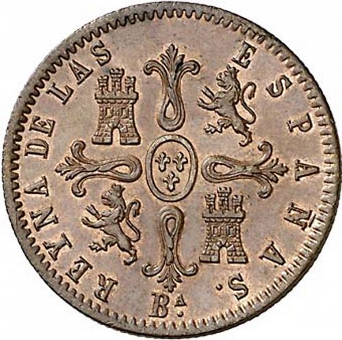 8 Maravedies Reverse Image minted in SPAIN in 1855 (1833-48  -  ISABEL II)  - The Coin Database