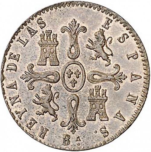 8 Maravedies Reverse Image minted in SPAIN in 1858 (1833-48  -  ISABEL II)  - The Coin Database