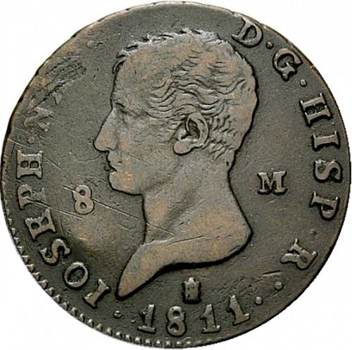 8 Marevedies Obverse Image minted in SPAIN in 1811 (1808-13  -  JOSE NAPOLEON)  - The Coin Database