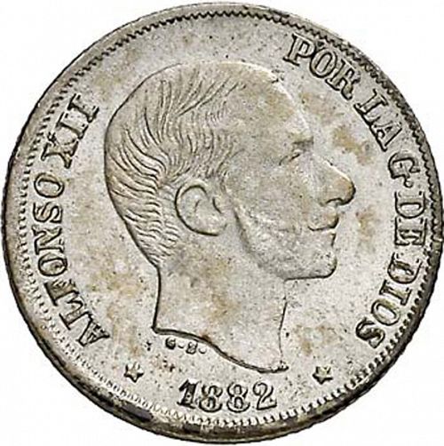 10 Centavos Peso Obverse Image minted in SPAIN in 1882 (1874-85  -  ALFONSO XII - Philippines)  - The Coin Database