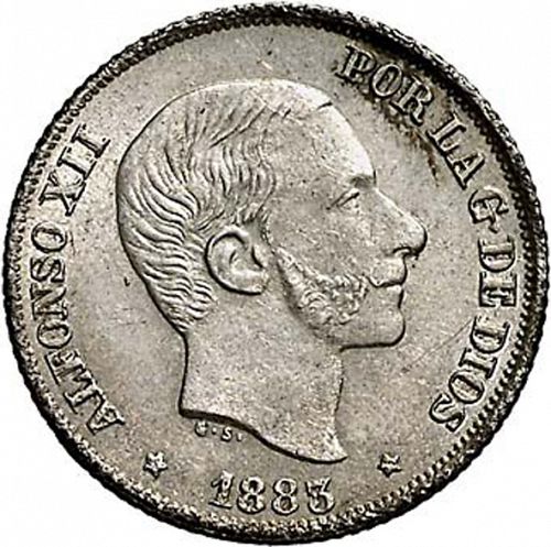 10 Centavos Peso Obverse Image minted in SPAIN in 1883 (1874-85  -  ALFONSO XII - Philippines)  - The Coin Database