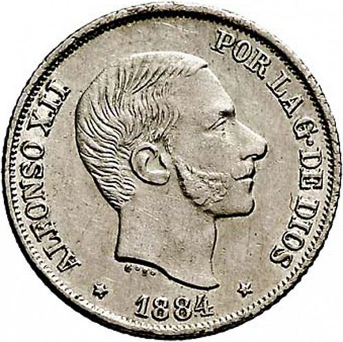 10 Centavos Peso Obverse Image minted in SPAIN in 1884 (1874-85  -  ALFONSO XII - Philippines)  - The Coin Database