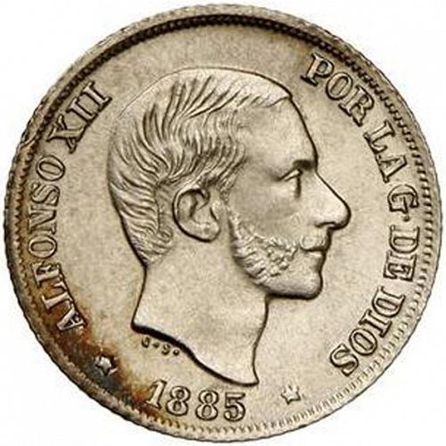 10 Centavos Peso Obverse Image minted in SPAIN in 1885 (1874-85  -  ALFONSO XII - Philippines)  - The Coin Database