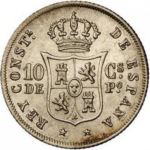 10 Centavos Peso Reverse Image minted in SPAIN in 1885 (1874-85  -  ALFONSO XII - Philippines)  - The Coin Database