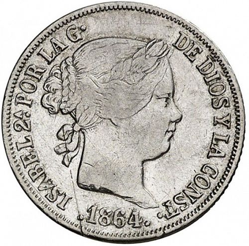 10 Céntimos Peso Obverse Image minted in SPAIN in 1864 (1833-68  -  ISABEL II - Philippines)  - The Coin Database
