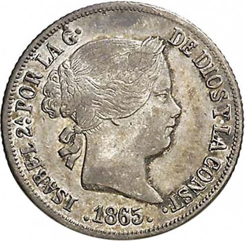 10 Céntimos Peso Obverse Image minted in SPAIN in 1865 (1833-68  -  ISABEL II - Philippines)  - The Coin Database