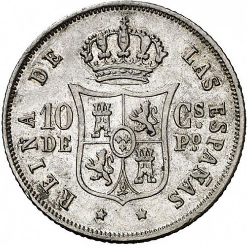 10 Céntimos Peso Reverse Image minted in SPAIN in 1864 (1833-68  -  ISABEL II - Philippines)  - The Coin Database