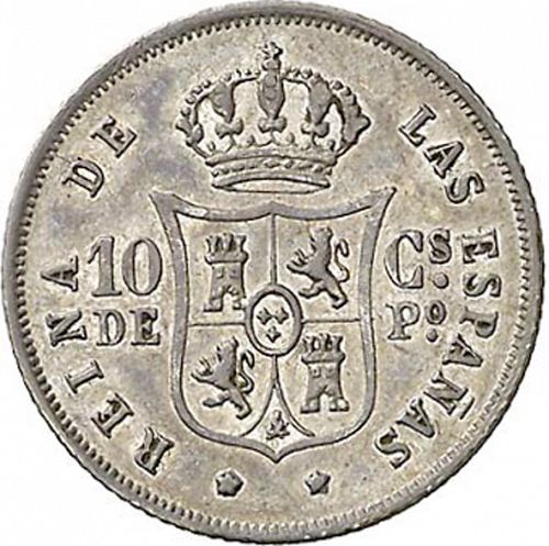10 Céntimos Peso Reverse Image minted in SPAIN in 1865 (1833-68  -  ISABEL II - Philippines)  - The Coin Database