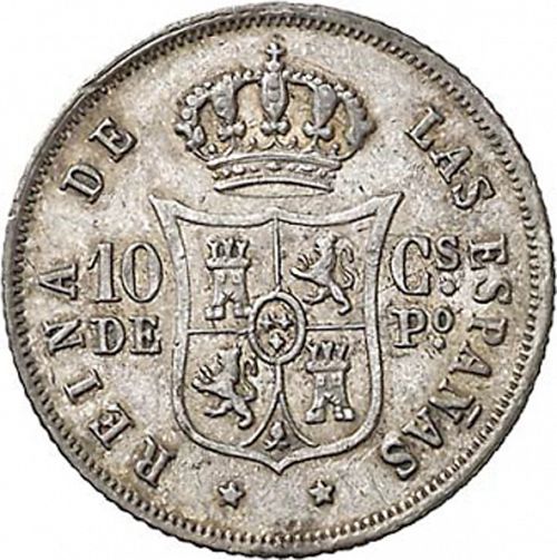 10 Céntimos Peso Reverse Image minted in SPAIN in 1867 (1833-68  -  ISABEL II - Philippines)  - The Coin Database