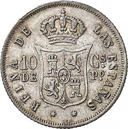 10 Céntimos Peso Reverse Image minted in SPAIN in 1867 (1833-68  -  ISABEL II - Philippines)  - The Coin Database