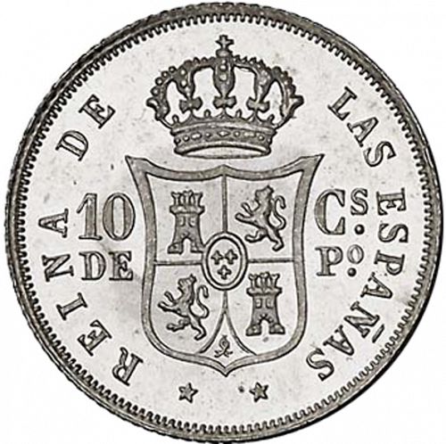 10 Céntimos Peso Reverse Image minted in SPAIN in 1868 (1833-68  -  ISABEL II - Philippines)  - The Coin Database