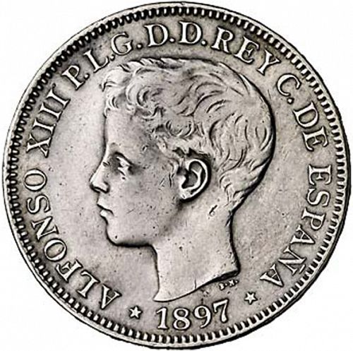 1 Peso Obverse Image minted in SPAIN in 1897 (1886-31  -  ALFONSO XIII - Philippines)  - The Coin Database