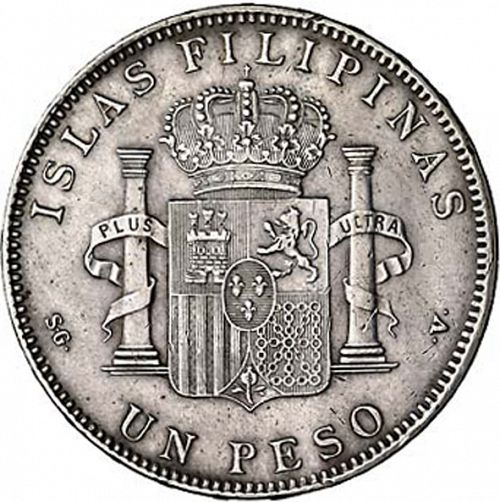 1 Peso Reverse Image minted in SPAIN in 1897 (1886-31  -  ALFONSO XIII - Philippines)  - The Coin Database
