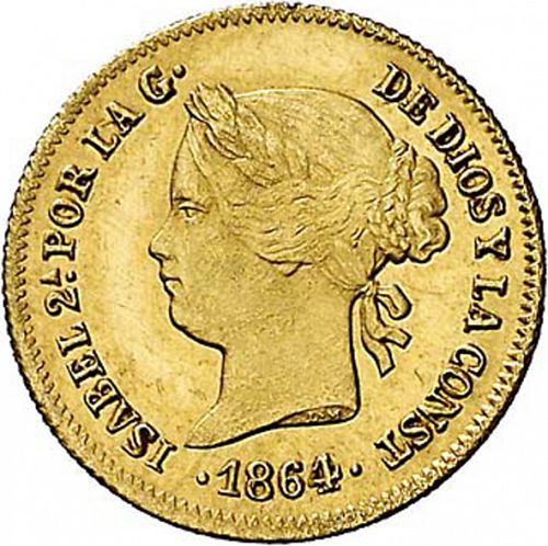 1 Peso Obverse Image minted in SPAIN in 1864 (1833-68  -  ISABEL II - Philippines)  - The Coin Database